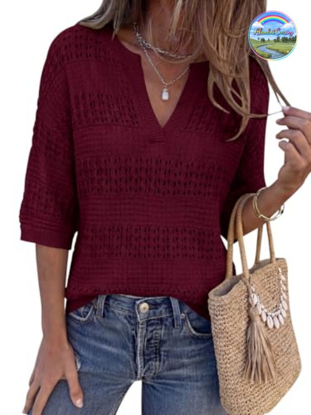 Crochet Hollow Out Knit Short Sleeve Oversized Sweater Beach Cover Up